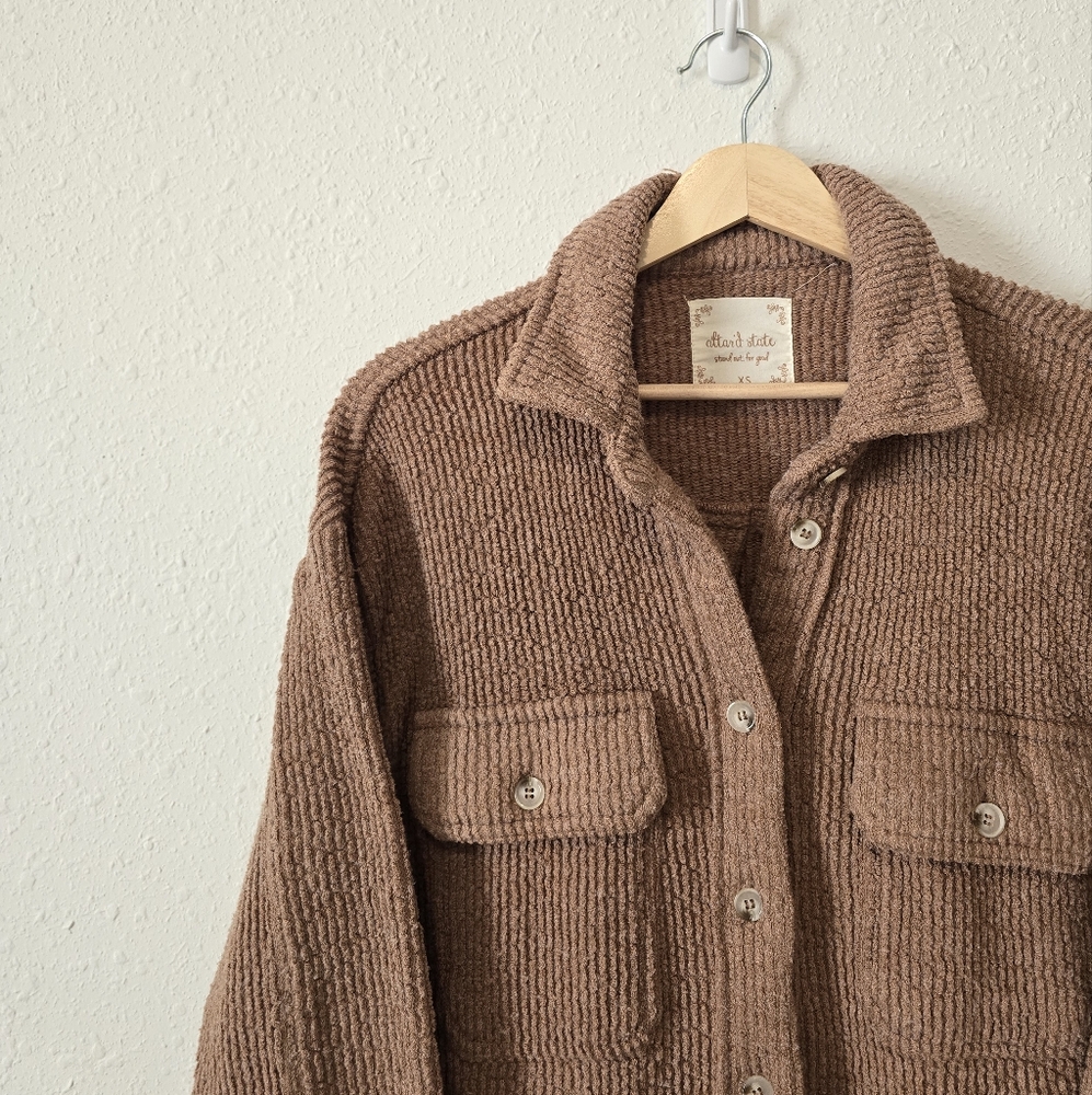 Altar'd State Brown Textured Button Up Shacket XS - Picture 3 of 7